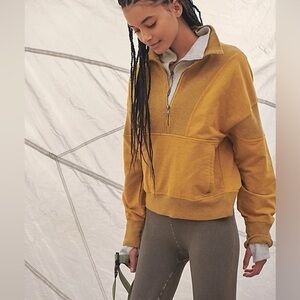 Free People Adeline Mustard Pullover Quarter-Zip Sweatshirt sz S